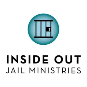 Inside Out Jail Ministries logo features a stylized jail cell with a cross, surrounded by a blue circle.