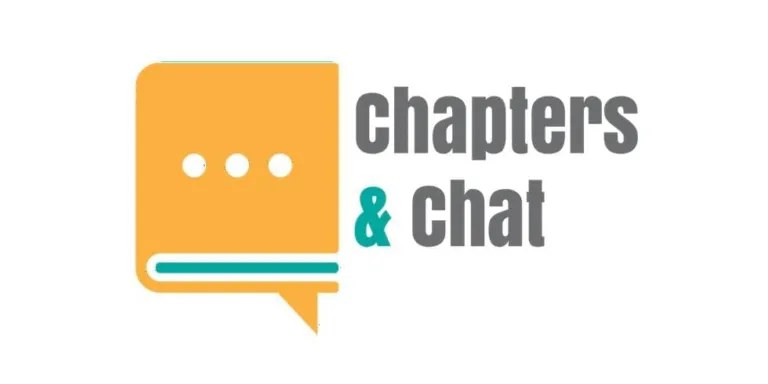 Logo featuring a book and speech bubble with the text "Chapters & Chat.