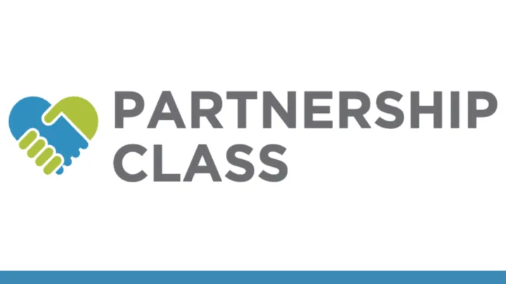 Partnership Class graphic featuring a heart and handshake icon with the text "PARTNERSHIP CLASS.