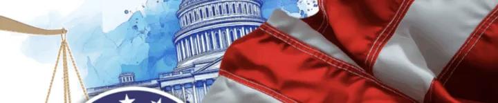 A graphic featuring the U.S. Capitol building, a scale of justice, and an American flag.