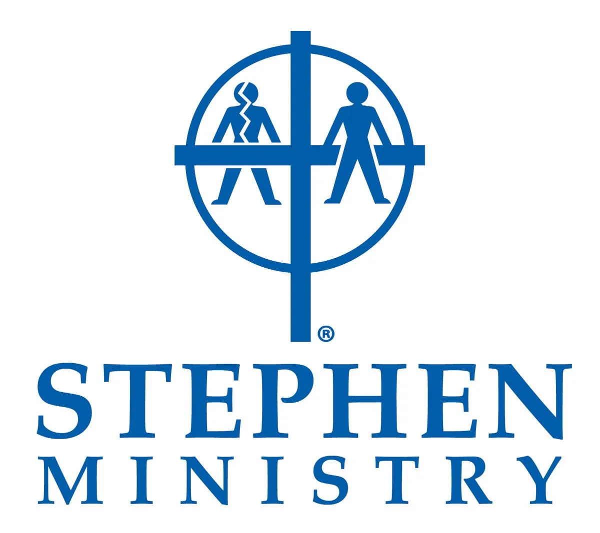 Stephen Ministry logo featuring two figures within a cross, with the text "STEPHEN MINISTRY" below in blue.